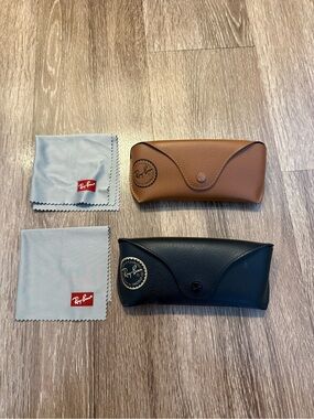 Ray-Ban Brown and Black Leather Sunglass Cases with Branded Cloths